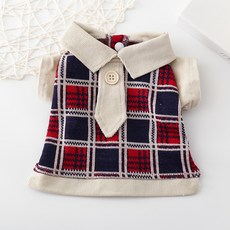 강아지 가을옷 겨울 스웨터 쇼트 타이 체크셔츠 카라티 소형견 중형견 입히기 쉬운옷, 1개