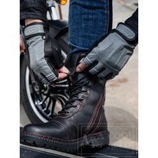 【ACOOL鞋庫文創】B228防摔鞋 重機車靴 騎行靴 中筒 真皮 車縫大底不脫膠 哈雷 美式, B228黑,42(26.5)