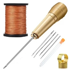 가죽 재봉 왁스 스레드 코드 공예 수공구 키트 DIY 바늘 포함 세트당 8 개, 03 오렌지, 1