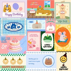 스마일 데이지 엽서 30장세트 생일 해피버스데이 축하 응원 감성 엽서 데코 엽서 인테리어 미니 포스터 선샤인마켓, 7. 생일 B엽서 봉투 스티커 15종 세트