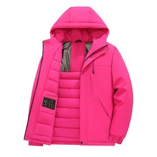 三合一衝鋒外套男女冬季加絨加厚石墨烯發熱保暖羽絨外套戶外登山滑雪防水防風外套純色夾克可拆卸連帽外套禦寒休閑運動外套防寒鋪棉棉服