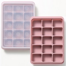 1+1 국산 프리미엄 실리콘 얼음트레이 얼음틀 이유식큐브 15구 핑크(뚜껑 포함), 핑크, 1세트