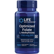 LIFE EXTENSION 優化葉酸L-甲基葉酸素食錠 1700mcg, 100顆, 1罐