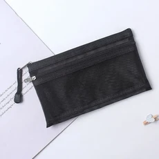 1/3PCS 투명 지퍼 연필 케이스 메쉬 A6 빌 보관 가방 투명 나일론 메이크업 파우치 휴대용 시험 편지지 가, 08 black, 03 A6-1PC