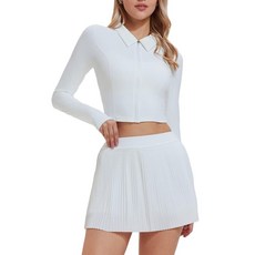 AFZ 여성용 플리츠 테니스 스커트 세트 투피스 레이서백 골프 의상 피클볼 운동용 드레스 반바지 포함 핫 핑크 M 452679, 긴팔-화이트 452679