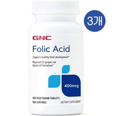 지엔씨 엽산 400mcg GNC Folic Acid, 3개, 100정