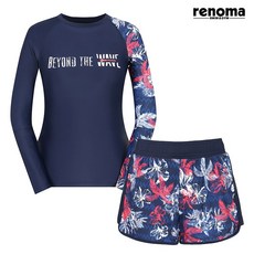 레노마수영복 여성 언밸런스 플라워(인컵) 래쉬가드 세트 네이비 (RN-LS2E706_NV)
