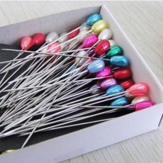 彩色5.5cm定位珍珠大頭針縫紉立體裁剪固定針防鏽珠光梨形針, 白色,480枚圓盤裝梨形38mm(12盤/塑封, 1個