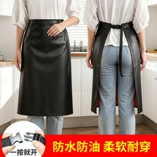 防水半身圍裙 廚房工作圍兜 防油汙設計 透氣材質 男女適用 餐飲專用 時尚簡約+黑色面PVC加厚半身卡扣長85cm+均碼