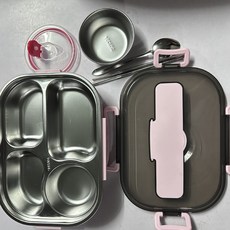 飯盒304不鏽鋼分格便當盒加厚保溫加熱快餐盒學生上班族旅客餐盒, 1個, 粉色四格加湯碗款1.5L:加餐具加保溫袋
