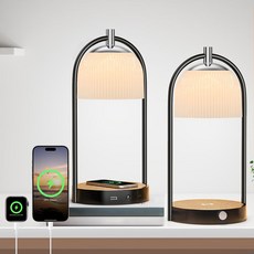 쿠팔라 15W 무선 충전 침대 옆 LED 테이블 램프 세트 2개 타입-C&USB 포트가 있는 모던 소형 스탠드 조명 침실 저녁 식사 거실 홈 오피스용 디밍 가능한 나이트 데스크 -
