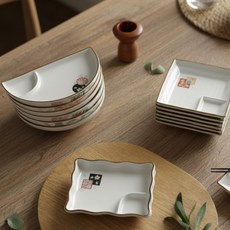 소월상점 플라워패턴 소스칸 나눔 앞접시 집들이그릇, 하나비 옐로우물결나눔접시