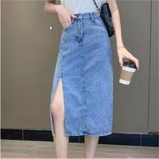 데님스커트 여성 데일리 청치마 H라인 옆트임 미디기장