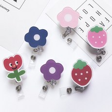 캐릭터 사원증 릴홀더 간호사 이름표 길이조절 클립형, 1개, 2-릴홀더-분홍딸기