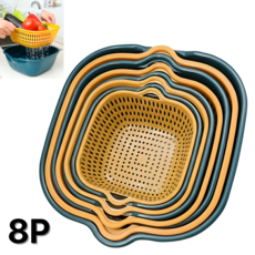 리딜 세척바구니 8P 채반 다용도 물빠짐 과일 채소 설거지 주방용품, 1세트, 옐로우&블루