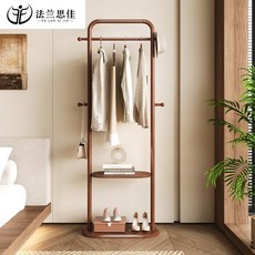 實木落地衣架，雙層設計，附髒衣簍收納筐, H52,60cm