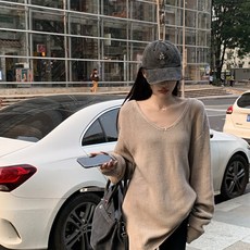 투니스 여성 루즈핏 브이넥 단색 니트 스웨터