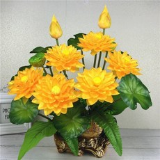 仿真荷花蓮花盆栽，家居裝飾擺件, 1個, 黃色荷花