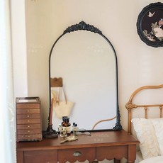 Eze Art Deco 黑色花韻拱形鏡 歐式雕花仿古桌上鏡 97公分高