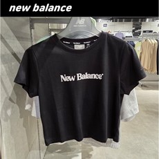 뉴발란스 베이직 로고 세미크롭 반팔티 NBNED2W412 슬림핏