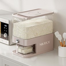 NIUFLY 원터치 밀폐 쌀통 계량 쌀보관함 방충 방습 쌀독 잡곡통 10kg 5kg, 카키, 1개