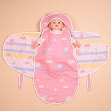 嬰兒純棉抱被 四季通用 蝴蝶包被 新生兒襁褓巾, 粉色佩琪 3層 ,新生兒-3個月, 粉色佩琪