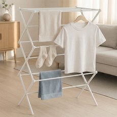 벨라까사 튼튼한 슬림형 접이식 스탠드 빨래건조대, 화이트