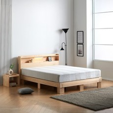 굿모닝침대 편백나무 원목 LED 수납 숨쉬는 통마루침대 매트리스 포함 S.SS.D.Q.K, 통마루 LED 수납-본넬스프링양면