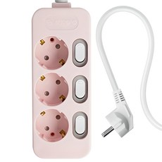 SURGIO 彩色獨立開關3孔電線型延長線 DH-2039-RT, 3m, 柔粉色, 1個