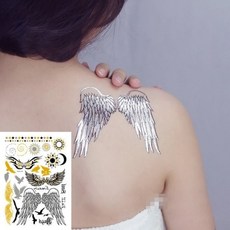 燙金黑白金翅膀 K20【WAWA TATTOO】防水燙金金屬紋身貼紙刺青貼紙, 1個