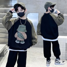 비비키드 주니어 의류 상하복 세트 남아 봄 가을 긴팔티 긴바지 초등생 초중생 캐쥬얼 곰돌이 영어 FEEE글 운동복 (W6603)