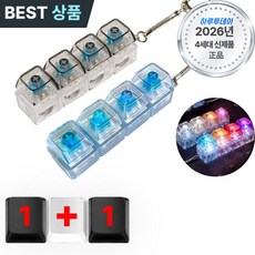 하루투데이 클릭팝 힐링 LED 키캡 키링 청축 딸깍이 피젯토이, 1세트, 4구 청축 투명블랙+유리투명 1세트, 4구 청축 투명블랙+유리투명