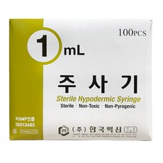 한국백신 일회용 주사기 1ml 26g 100p, 1개