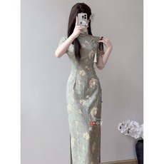 夏季旗袍連衣裙 - 新中式改良 年輕款 清新綠色高端女裝 宴會禮服氣質長裙 傳統服飾民國風
