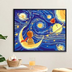 실십자수 꽃 프린트 십자수, 30x40, 프리미엄 외부 프레임 4색선택 기본블랙, r0091 어린 왕자