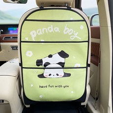 汽車椅背收納袋 多功能儲物箱 車載座椅後背置物袋 汽車內裝飾用品, 簡約款-熊貓【長款防踢墊】, 1個