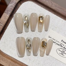 奶茶微醺純手工美甲穿戴甲 指甲貼片, 1個, BNP048-M碼(實品拍攝)