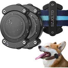 2개 세트 SZJCLTD IPX8 방수 강아지 목걸이 홀더 호환 가능 Airtag 2세대1세대 보호 방지 물림 긁힘 하드 PC 케이스 장착용 분실 나사 포함 애플 21, 2 Pack, Black