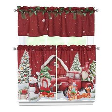 Jztfrie 크리스마스 주방 커튼 3피스 세트 산타클로스 밸런스 및 단 91.4cm(36인치) 짧은 창문 가정 실내 카페 오버 싱크 겨울 장식