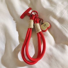 新年款ins黑扣蘋果挂件手機掛繩紅色鑰匙扣相機短款腕帶掛鍊通用, 1個, 紅卡其短繩+紅扣蘋果