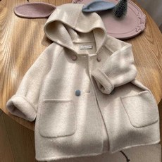 女童冬季呢大衣 春秋新款兒童連帽中長款上衣 90-140cm