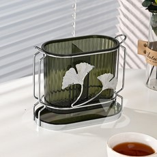 DFMEI 筷子收納盒 廚房瀝水, 1個, 橢圓形銀色配綠色筒:如圖