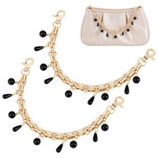 2개 검정색 플라스틱 진주 태슬 장식 철제 가방 체인 (랍스터 걸쇠 및 회전 걸쇠 포함) 가방 스트랩 교체 액세서리 (골드 색상 250mm), 혼합색