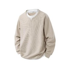 華夫格男士大學T 假兩件舒適寬鬆百搭顯瘦休閒上衣