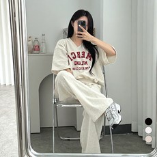 디테일웨어 여성 메르시 브이넥 트레이닝세트 반팔 긴바지 상하세트 임부복 홈웨어 꾸안꾸룩 간절기 편한 운동복 츄리닝