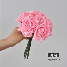 ins手感保溼假花仿真花乾花玫瑰花束輕奢高級餐桌花北歐裝飾, 1個, 手感保溼卷邊玫瑰 深粉:1個
