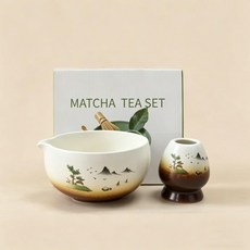 百本立 日式抹茶攪拌套裝 山水抹茶碗 竹製茶筅 抹茶粉篩網, A, 1個