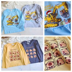 天晴童裝 聖誕挖土機卡皮巴拉男童長袖上衣，舒適純棉材質，可愛卡通圖案，多種尺寸可選