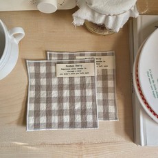 핸드메이드 패브릭컵받침 티코스터 까페소품 2p, 브라운 영문라벨, 2개