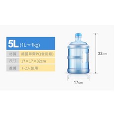 飲水機水桶【5L-18.9L可選】手提式飲用水桶 純淨水桶 桶裝水桶 礦泉水桶空桶, 1個, 5L加贈【備用蓋】